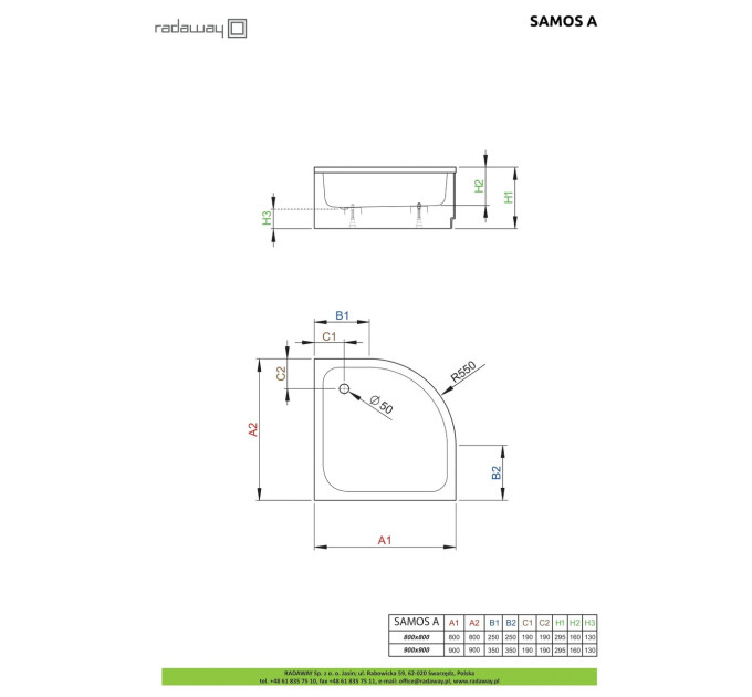 Душовий піддон Samos A 80x80 см, RADAWAY