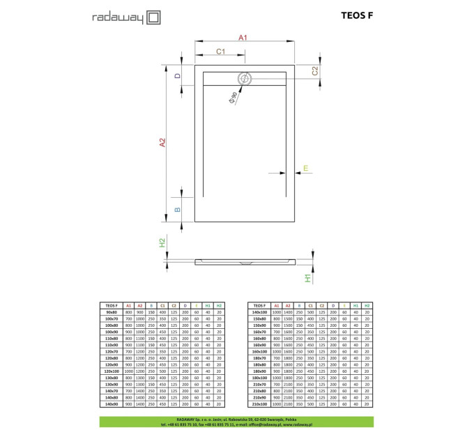 Душовий піддон Teos F 100x80 см white, RADAWAY